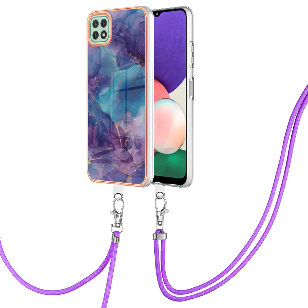 For Samsung Galaxy A22 5G (EU Version) YB IMD Series-18 Style E 2.0mm Marble Pattern IMD TPU Phone Case Electroplating Cover with Lanyard For Samsung Galaxy A22 5G (EU Version) YB IMD Series-18 Style E 2.0mm Marble Pattern IMD TPU Phone Case Electroplating Cover with Lanyard